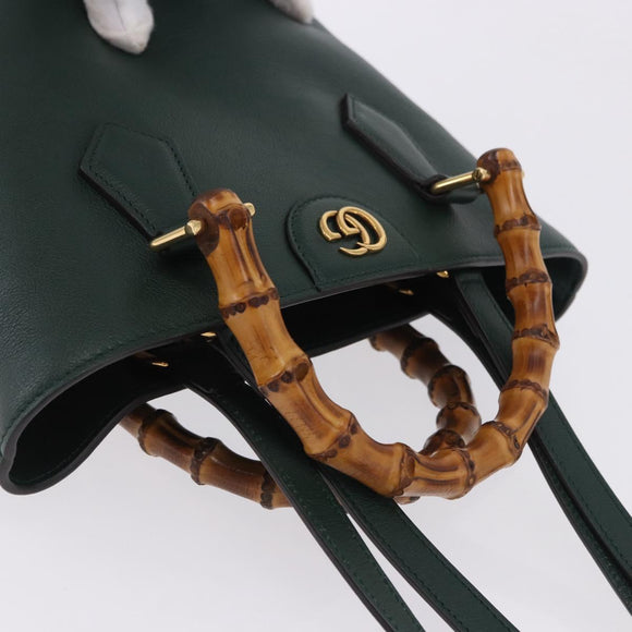 GUCCI Bamboo Diana Small Hand Bag Leather 2way Green Gold 750396 Auth ka5810M