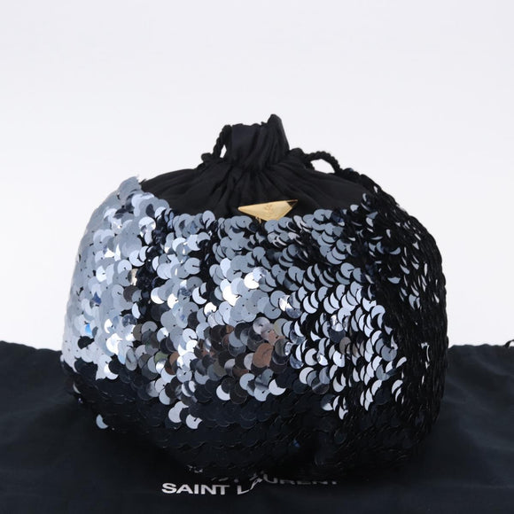 SAINT LAURENT Purse Shoulder Bag Sequin nylon Black Auth ka5811V