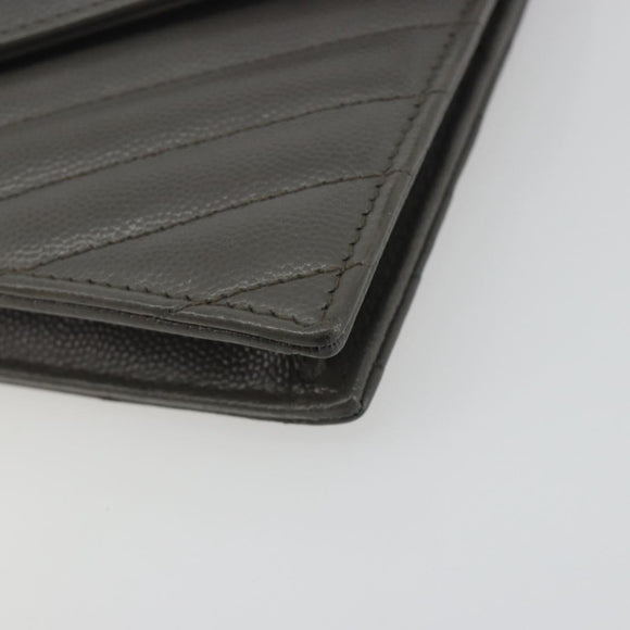 SAINT LAURENT Cassandra Chain Shoulder Wallet Leather Gray Silver Auth ka5813V