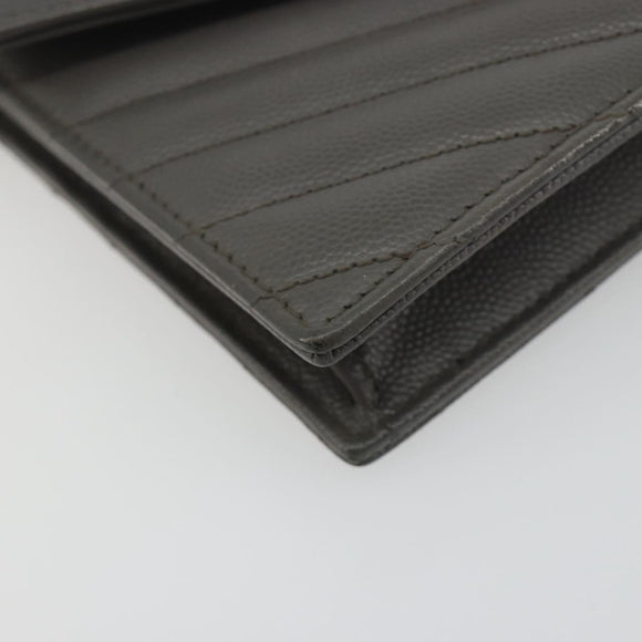 SAINT LAURENT Cassandra Chain Shoulder Wallet Leather Gray Silver Auth ka5813V