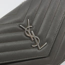 SAINT LAURENT Cassandra Chain Shoulder Wallet Leather Gray Silver Auth ka5813V-16
