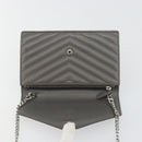 SAINT LAURENT Cassandra Chain Shoulder Wallet Leather Gray Silver Auth ka5813V-17