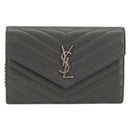 SAINT LAURENT Cassandra Chain Shoulder Wallet Leather Gray Silver Auth ka5813V-2