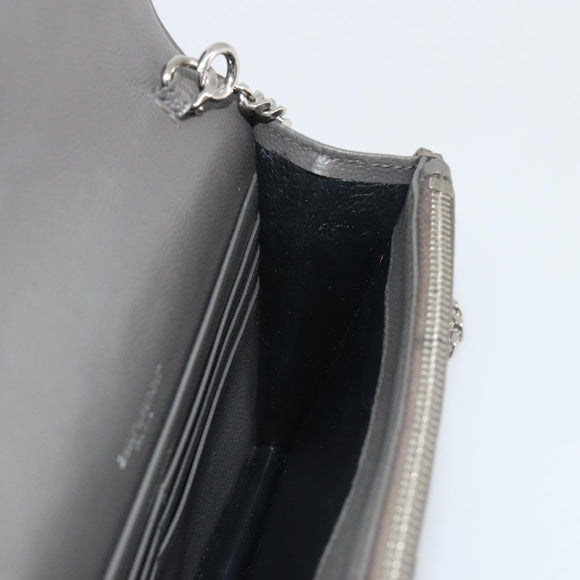 SAINT LAURENT Cassandra Chain Shoulder Wallet Leather Gray Silver Auth ka5813V