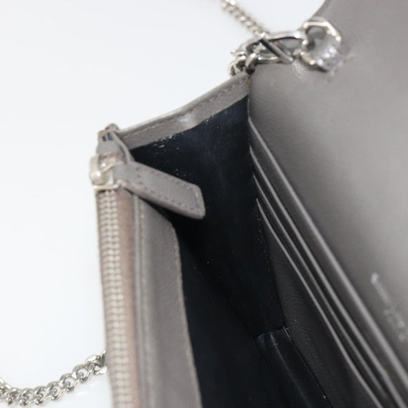 SAINT LAURENT Cassandra Chain Shoulder Wallet Leather Gray Silver Auth ka5813V