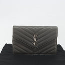 SAINT LAURENT Cassandra Chain Shoulder Wallet Leather Gray Silver Auth ka5813V-27
