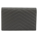 SAINT LAURENT Cassandra Chain Shoulder Wallet Leather Gray Silver Auth ka5813V-3