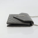 SAINT LAURENT Cassandra Chain Shoulder Wallet Leather Gray Silver Auth ka5813V-4