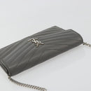 SAINT LAURENT Cassandra Chain Shoulder Wallet Leather Gray Silver Auth ka5813V-6