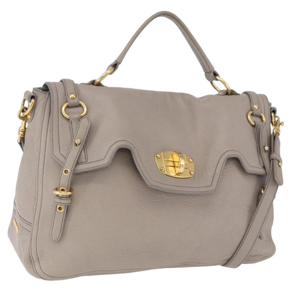 Miu Miu Hand Bag Leather 2way Beige Gold Auth ka5824A