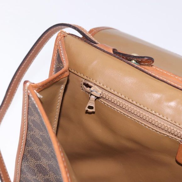 CELINE Macadam Canvas Shoulder Bag PVC Leather Brown Gold Auth ka5827