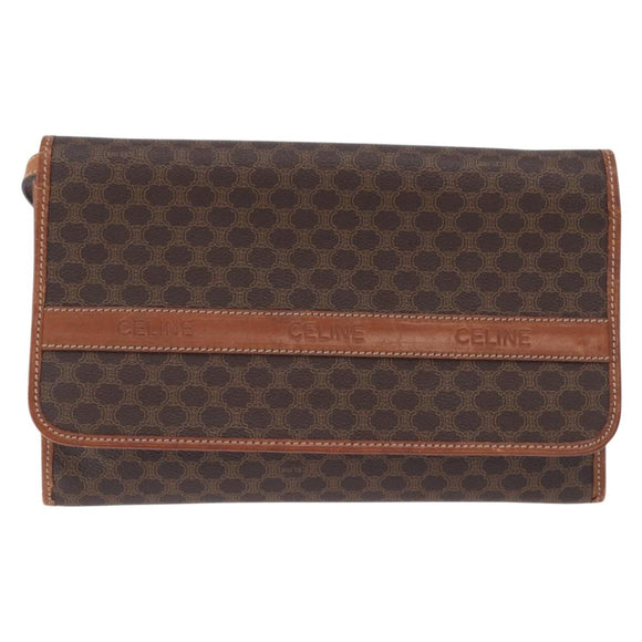 CELINE Macadam Canvas Shoulder Bag PVC Leather Brown Gold Auth ka5827