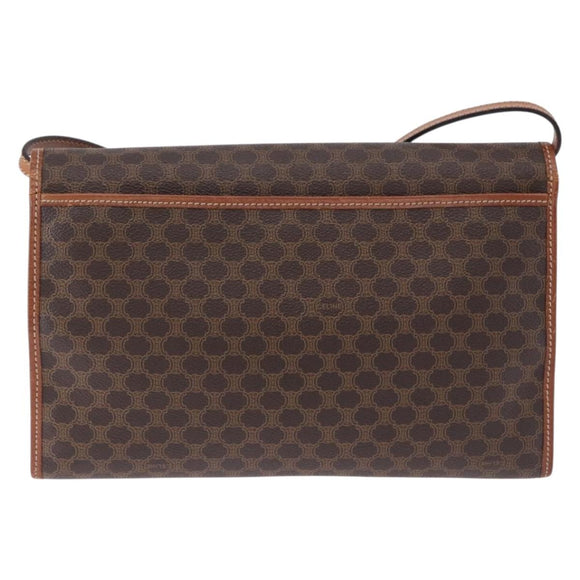 CELINE Macadam Canvas Shoulder Bag PVC Leather Brown Gold Auth ka5827