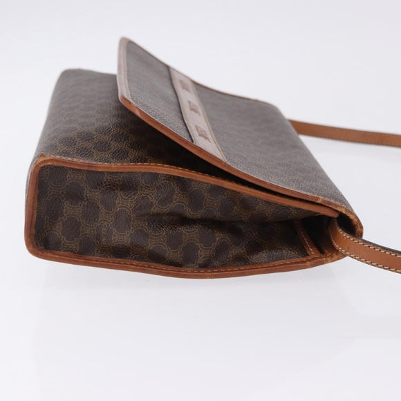CELINE Macadam Canvas Shoulder Bag PVC Leather Brown Gold Auth ka5827