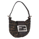 FENDI Zucca Canvas Mini Croissant Hand Bag Black Brown Silver Auth ka5829A-1