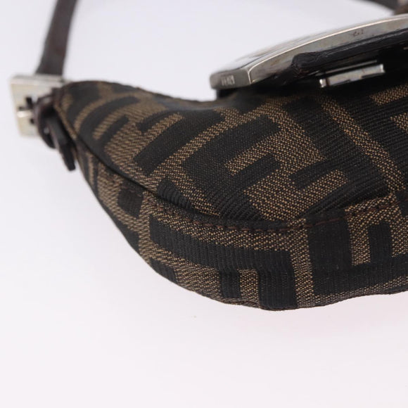 FENDI Zucca Canvas Mini Croissant Hand Bag Black Brown Silver Auth ka5829A