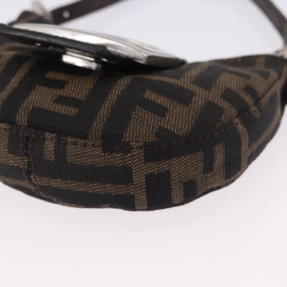 FENDI Zucca Canvas Mini Croissant Hand Bag Black Brown Silver Auth ka5829A