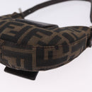 FENDI Zucca Canvas Mini Croissant Hand Bag Black Brown Silver Auth ka5829A-16