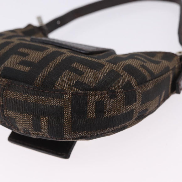 FENDI Zucca Canvas Mini Croissant Hand Bag Black Brown Silver Auth ka5829A