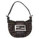 FENDI Zucca Canvas Mini Croissant Hand Bag Black Brown Silver Auth ka5829A-13