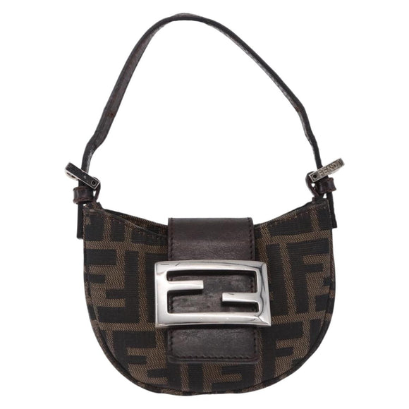 FENDI Zucca Canvas Mini Croissant Hand Bag Black Brown Silver Auth ka5829A