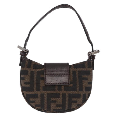 FENDI Zucca Canvas Mini Croissant Hand Bag Black Brown Silver Auth ka5829A - 0