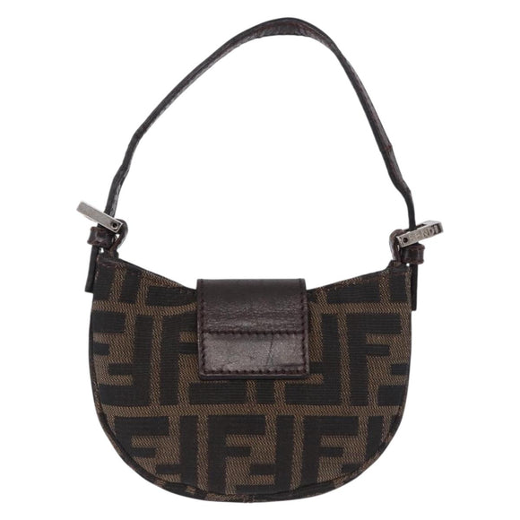 FENDI Zucca Canvas Mini Croissant Hand Bag Black Brown Silver Auth ka5829A