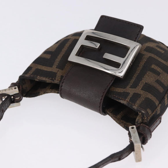 FENDI Zucca Canvas Mini Croissant Hand Bag Black Brown Silver Auth ka5829A