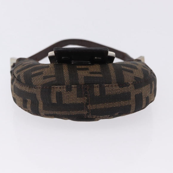 FENDI Zucca Canvas Mini Croissant Hand Bag Black Brown Silver Auth ka5829A