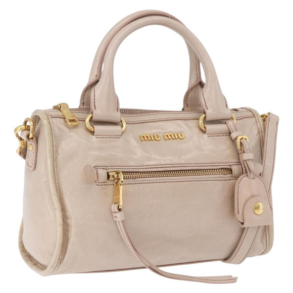 Miu Miu Hand Bag Leather 2way Beige Gold Auth ka5835V