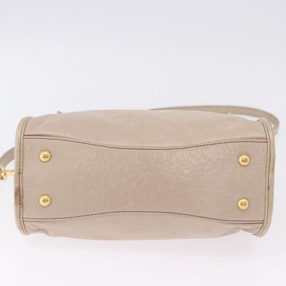 Miu Miu Hand Bag Leather 2way Beige Gold Auth ka5835V