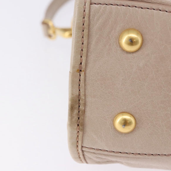 Miu Miu Hand Bag Leather 2way Beige Gold Auth ka5835V