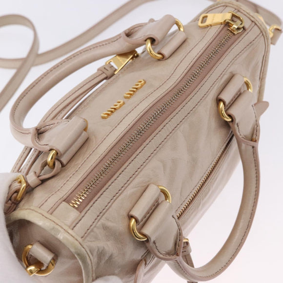 Miu Miu Hand Bag Leather 2way Beige Gold Auth ka5835V