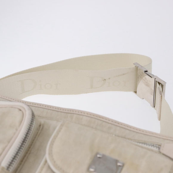 Christian Dior Trotter Canvas Waist bag Nylon White Silver Auth ka5837A
