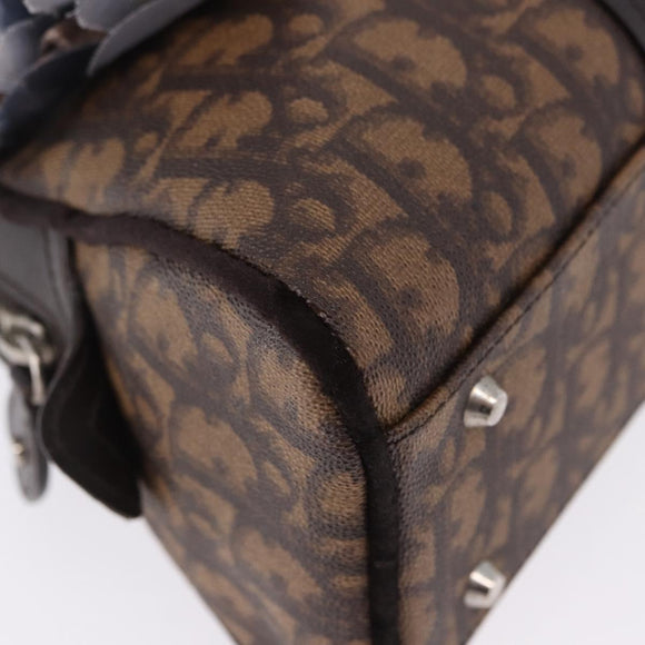 Christian Dior Trotter Canvas Romantic Hand Bag PVC Brown Silver Auth ka5838V