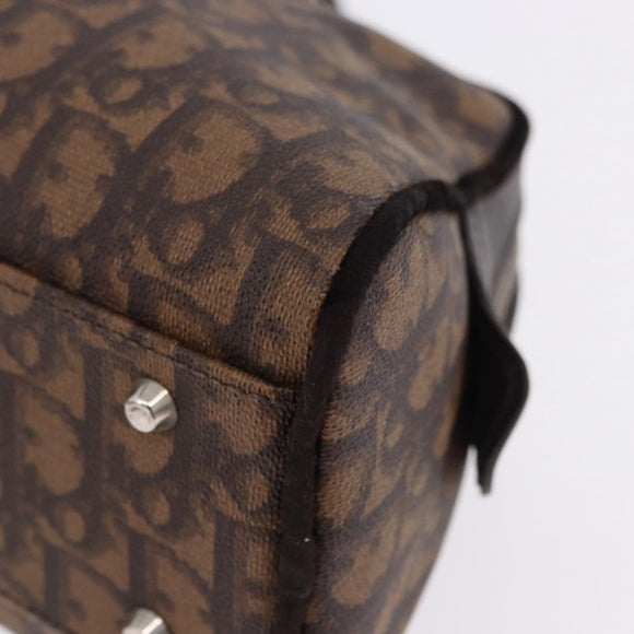 Christian Dior Trotter Canvas Romantic Hand Bag PVC Brown Silver Auth ka5838V
