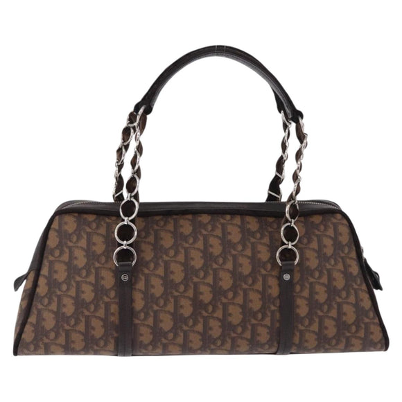 Christian Dior Trotter Canvas Romantic Hand Bag PVC Brown Silver Auth ka5838V