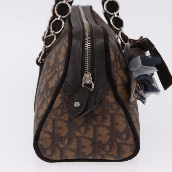 Christian Dior Trotter Canvas Romantic Hand Bag PVC Brown Silver Auth ka5838V