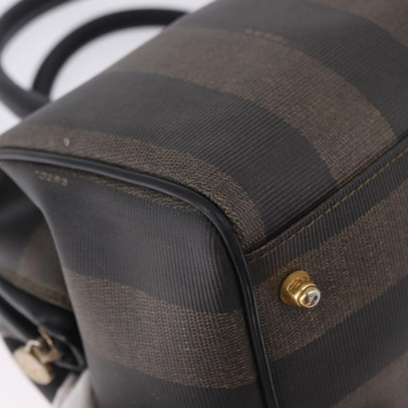 FENDI Pecan Canvas Hand Bag PVC Brown Black Auth ka5839