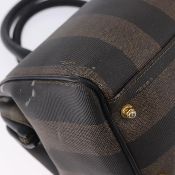 FENDI Pecan Canvas Hand Bag PVC Brown Black Auth ka5839