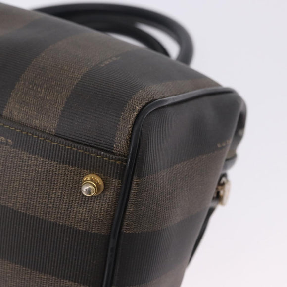FENDI Pecan Canvas Hand Bag PVC Brown Black Auth ka5839