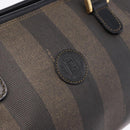 FENDI Pecan Canvas Hand Bag PVC Brown Black Auth ka5839-19