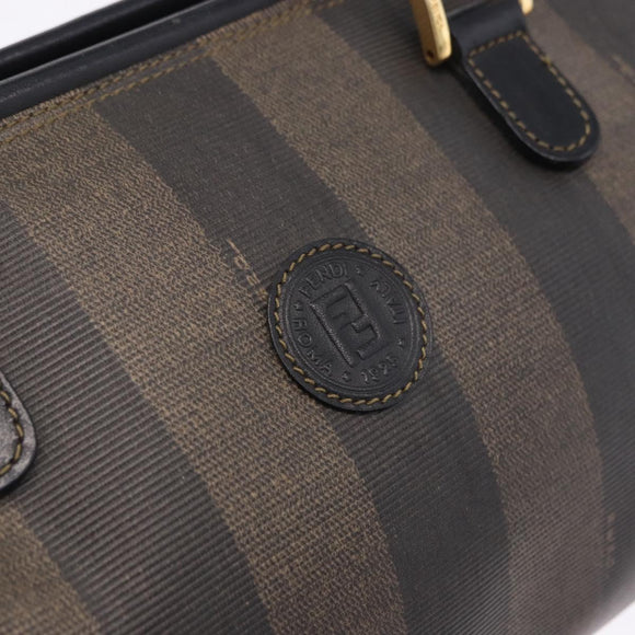 FENDI Pecan Canvas Hand Bag PVC Brown Black Auth ka5839