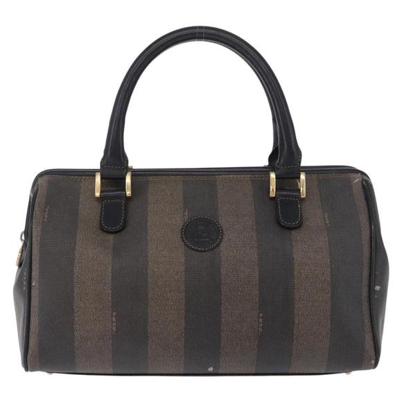 FENDI Pecan Canvas Hand Bag PVC Brown Black Auth ka5839