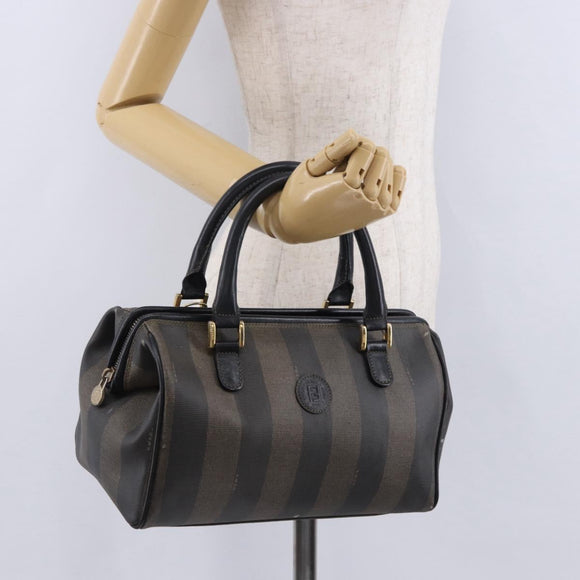 FENDI Pecan Canvas Hand Bag PVC Brown Black Auth ka5839
