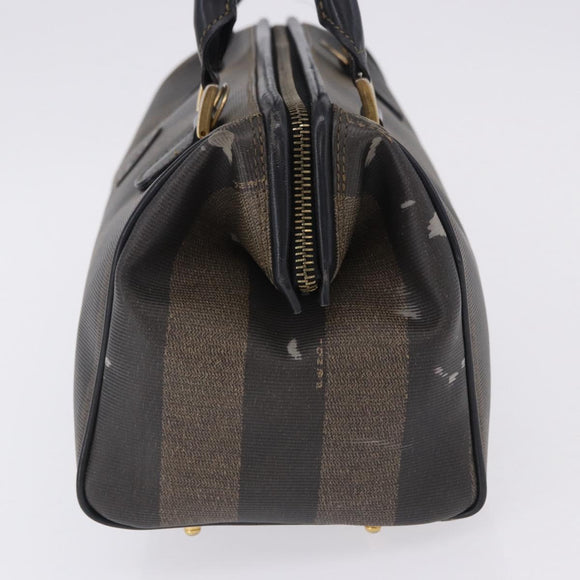 FENDI Pecan Canvas Hand Bag PVC Brown Black Auth ka5839