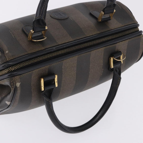 FENDI Pecan Canvas Hand Bag PVC Brown Black Auth ka5839