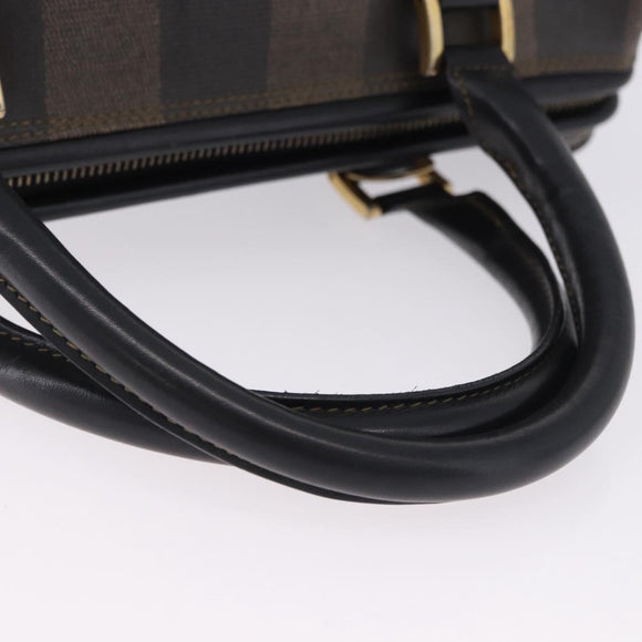 FENDI Pecan Canvas Hand Bag PVC Brown Black Auth ka5839