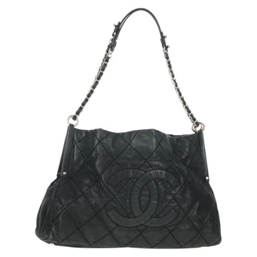 CHANEL Chain Shoulder Bag Coated Canvas Black Silver CC Auth ka583V