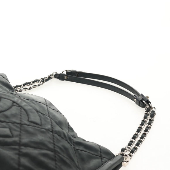 CHANEL Chain Shoulder Bag Coated Canvas Black Silver CC Auth ka583V